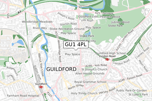 GU1 4PL map - small scale - OS Open Zoomstack (Ordnance Survey)