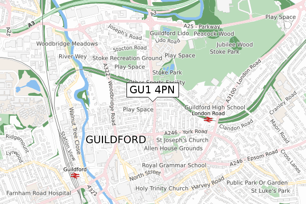 GU1 4PN map - small scale - OS Open Zoomstack (Ordnance Survey)