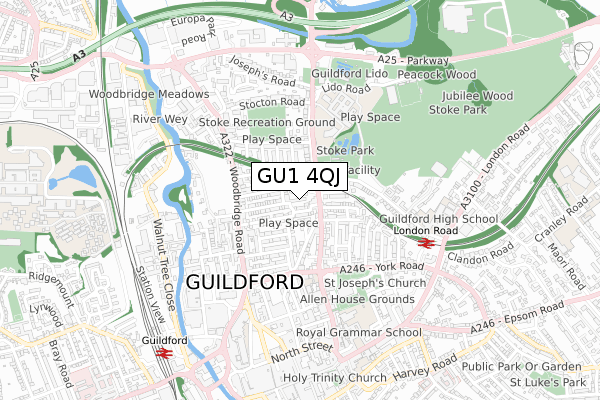 GU1 4QJ map - small scale - OS Open Zoomstack (Ordnance Survey)