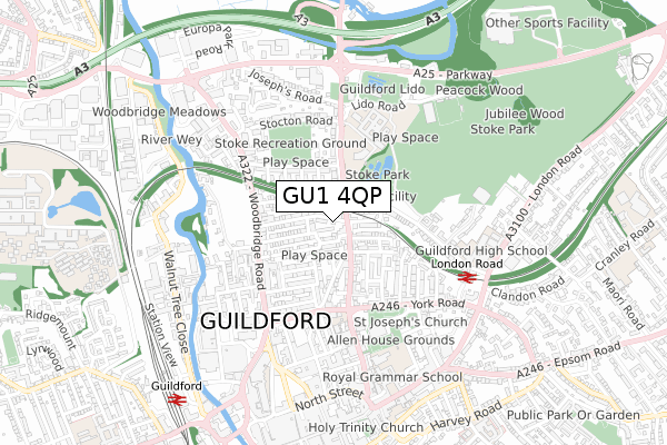 GU1 4QP map - small scale - OS Open Zoomstack (Ordnance Survey)