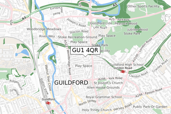 GU1 4QR map - small scale - OS Open Zoomstack (Ordnance Survey)