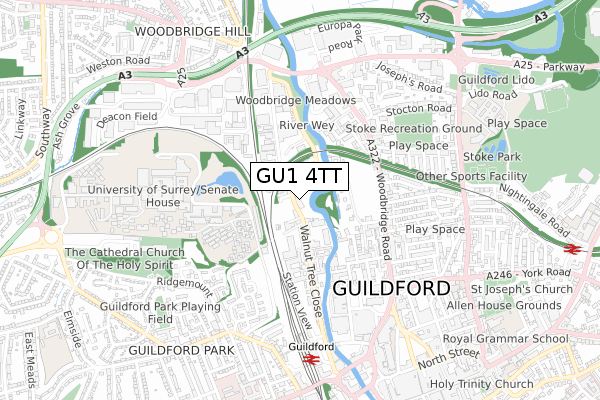 GU1 4TT map - small scale - OS Open Zoomstack (Ordnance Survey)