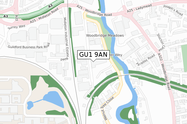 GU1 9AN map - large scale - OS Open Zoomstack (Ordnance Survey)