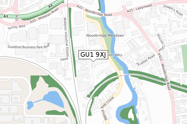 GU1 9XJ map - large scale - OS Open Zoomstack (Ordnance Survey)