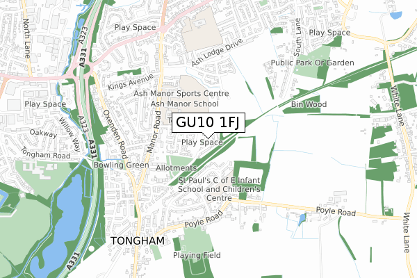 GU10 1FJ map - small scale - OS Open Zoomstack (Ordnance Survey)