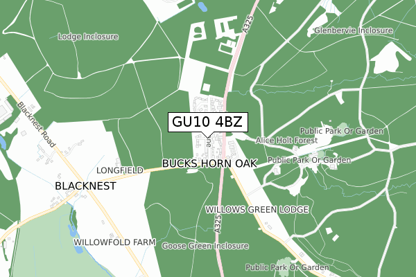 GU10 4BZ map - small scale - OS Open Zoomstack (Ordnance Survey)