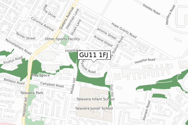 GU11 1FJ map - large scale - OS Open Zoomstack (Ordnance Survey)