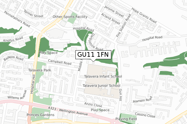 GU11 1FN map - large scale - OS Open Zoomstack (Ordnance Survey)