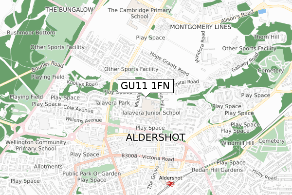 GU11 1FN map - small scale - OS Open Zoomstack (Ordnance Survey)