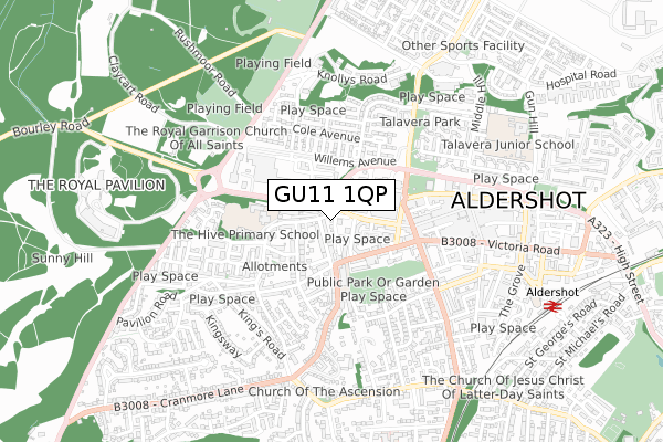 GU11 1QP map - small scale - OS Open Zoomstack (Ordnance Survey)