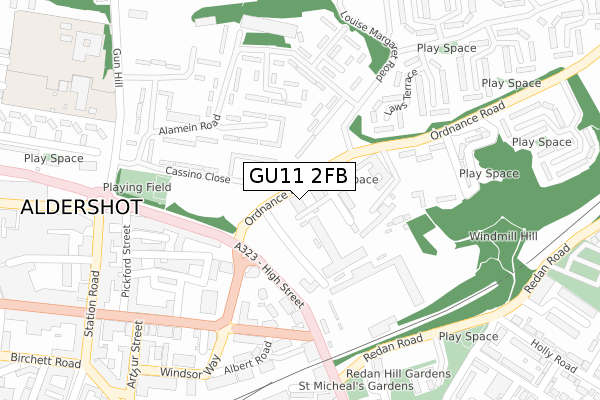 GU11 2FB map - large scale - OS Open Zoomstack (Ordnance Survey)