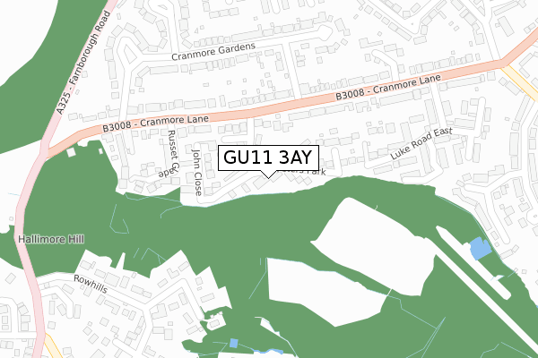 GU11 3AY map - large scale - OS Open Zoomstack (Ordnance Survey)