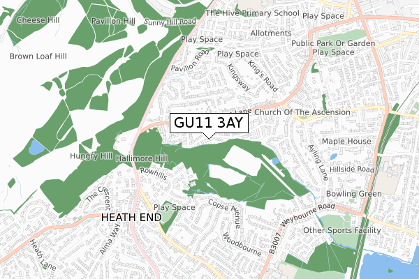 GU11 3AY map - small scale - OS Open Zoomstack (Ordnance Survey)