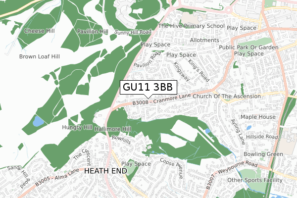 GU11 3BB map - small scale - OS Open Zoomstack (Ordnance Survey)