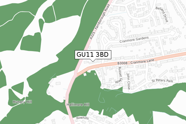 GU11 3BD map - large scale - OS Open Zoomstack (Ordnance Survey)