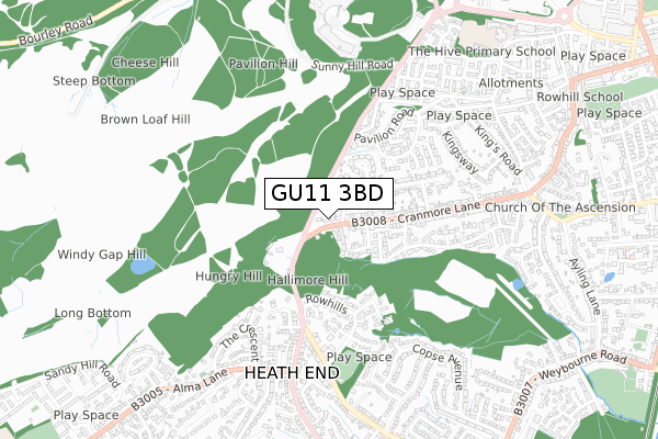 GU11 3BD map - small scale - OS Open Zoomstack (Ordnance Survey)