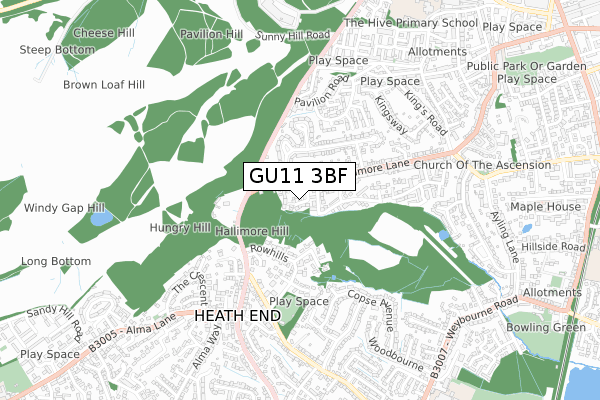 GU11 3BF map - small scale - OS Open Zoomstack (Ordnance Survey)