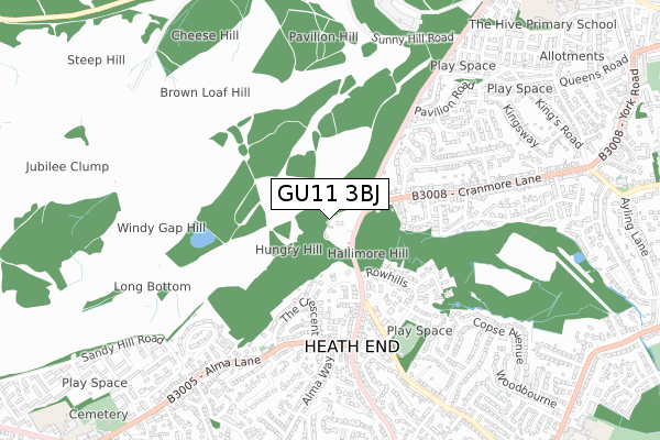 GU11 3BJ map - small scale - OS Open Zoomstack (Ordnance Survey)