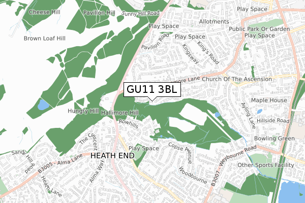 GU11 3BL map - small scale - OS Open Zoomstack (Ordnance Survey)