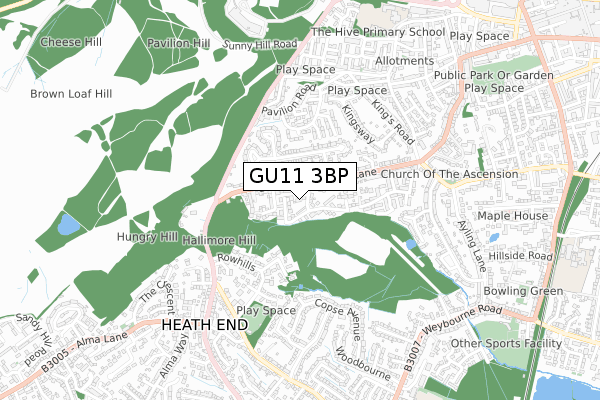 GU11 3BP map - small scale - OS Open Zoomstack (Ordnance Survey)