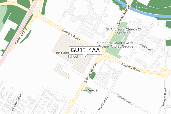 GU11 4AA map - large scale - OS Open Zoomstack (Ordnance Survey)