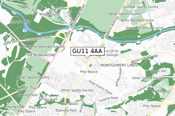 GU11 4AA map - small scale - OS Open Zoomstack (Ordnance Survey)