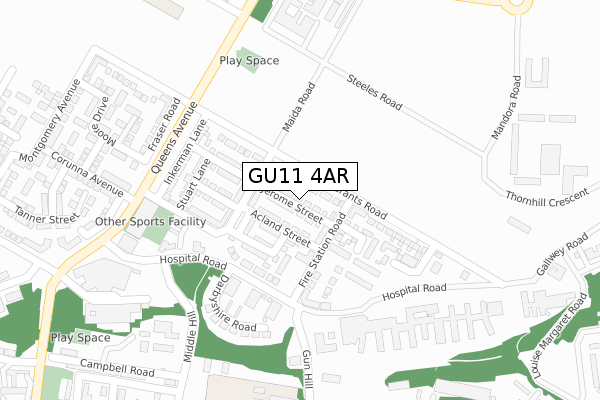 GU11 4AR map - large scale - OS Open Zoomstack (Ordnance Survey)