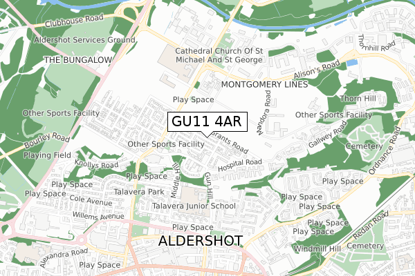 GU11 4AR map - small scale - OS Open Zoomstack (Ordnance Survey)