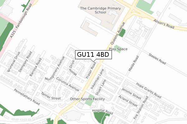 GU11 4BD map - large scale - OS Open Zoomstack (Ordnance Survey)