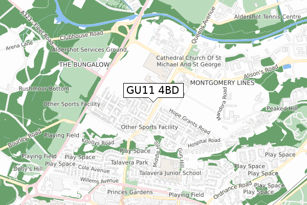 GU11 4BD map - small scale - OS Open Zoomstack (Ordnance Survey)