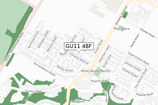 GU11 4BF map - large scale - OS Open Zoomstack (Ordnance Survey)