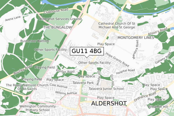 GU11 4BG map - small scale - OS Open Zoomstack (Ordnance Survey)