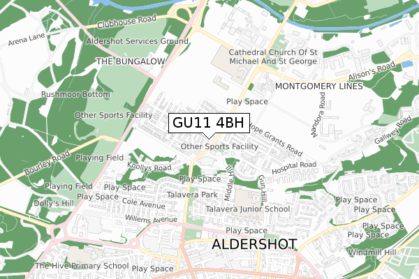 GU11 4BH map - small scale - OS Open Zoomstack (Ordnance Survey)