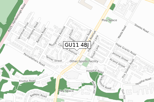 GU11 4BJ map - large scale - OS Open Zoomstack (Ordnance Survey)