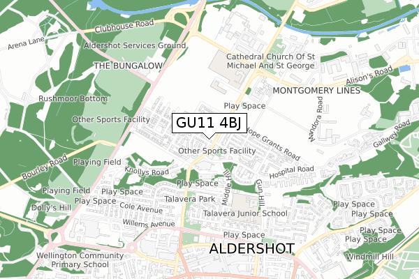 GU11 4BJ map - small scale - OS Open Zoomstack (Ordnance Survey)