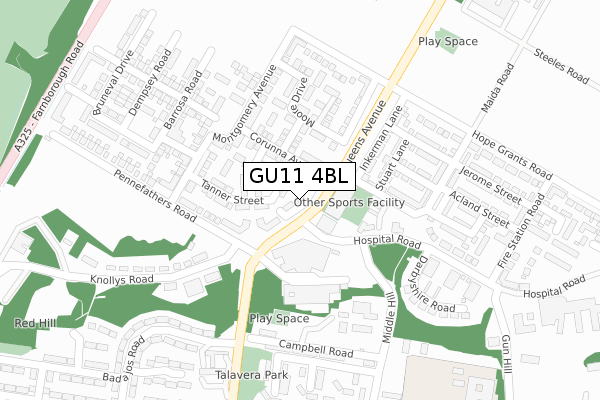 GU11 4BL map - large scale - OS Open Zoomstack (Ordnance Survey)