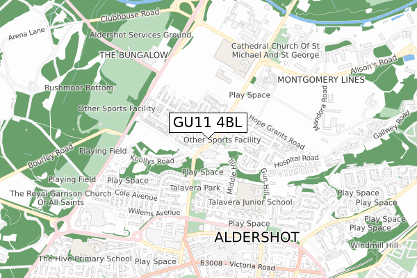 GU11 4BL map - small scale - OS Open Zoomstack (Ordnance Survey)