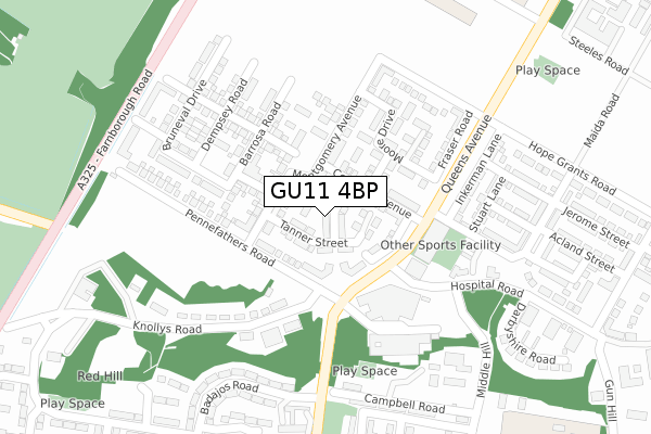 GU11 4BP map - large scale - OS Open Zoomstack (Ordnance Survey)