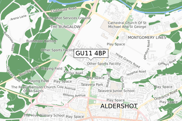 GU11 4BP map - small scale - OS Open Zoomstack (Ordnance Survey)