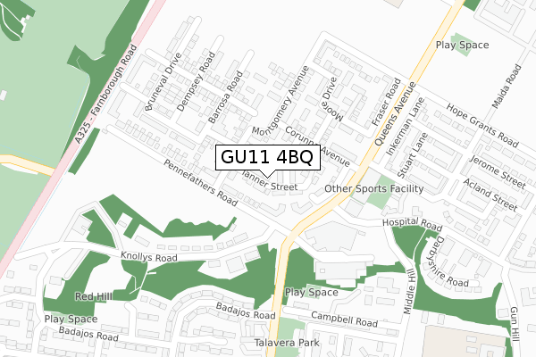 GU11 4BQ map - large scale - OS Open Zoomstack (Ordnance Survey)