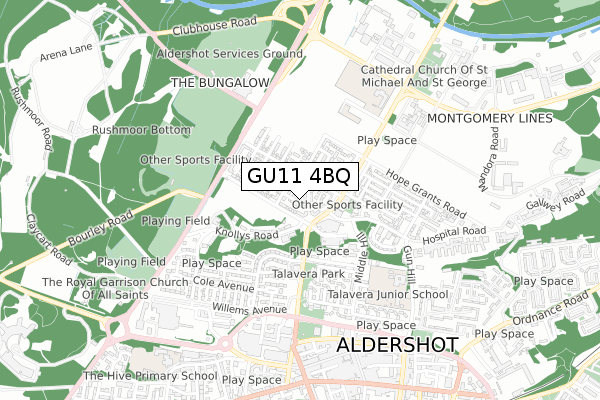 GU11 4BQ map - small scale - OS Open Zoomstack (Ordnance Survey)