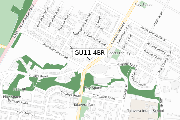 GU11 4BR map - large scale - OS Open Zoomstack (Ordnance Survey)