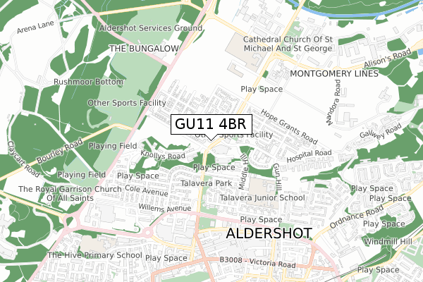 GU11 4BR map - small scale - OS Open Zoomstack (Ordnance Survey)