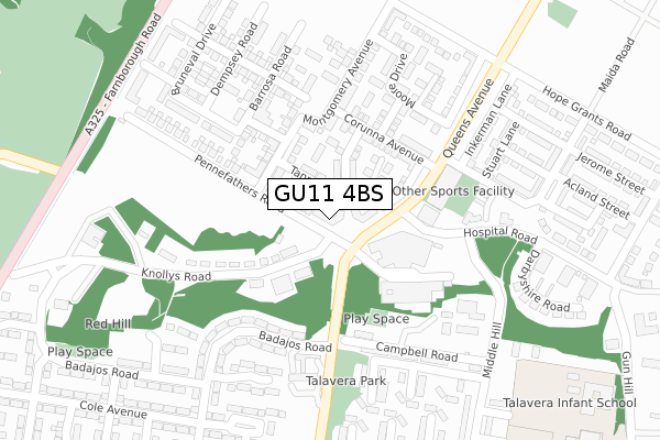 GU11 4BS map - large scale - OS Open Zoomstack (Ordnance Survey)