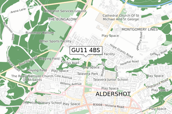 GU11 4BS map - small scale - OS Open Zoomstack (Ordnance Survey)