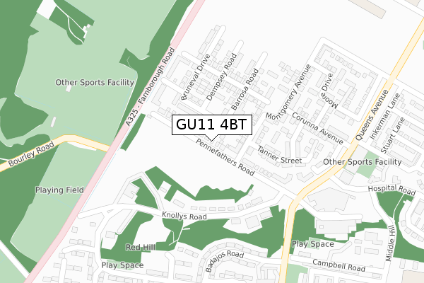 GU11 4BT map - large scale - OS Open Zoomstack (Ordnance Survey)