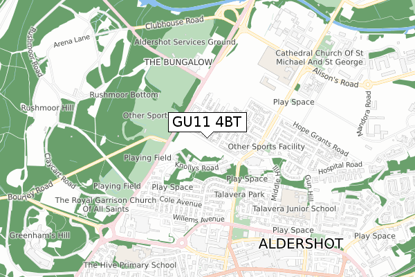 GU11 4BT map - small scale - OS Open Zoomstack (Ordnance Survey)