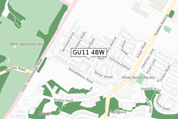 GU11 4BW map - large scale - OS Open Zoomstack (Ordnance Survey)