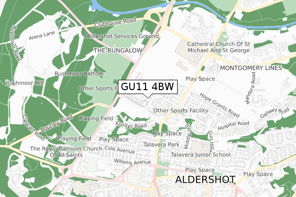 GU11 4BW map - small scale - OS Open Zoomstack (Ordnance Survey)