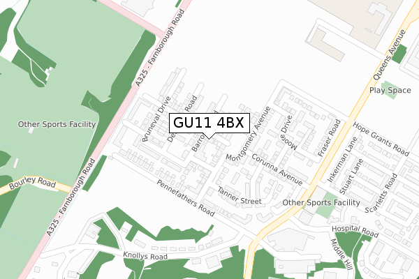 GU11 4BX map - large scale - OS Open Zoomstack (Ordnance Survey)